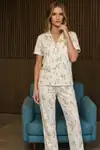 Bol Kesim V Yaka Örme Çok Renkli Pijama Takımı - Görsel 5