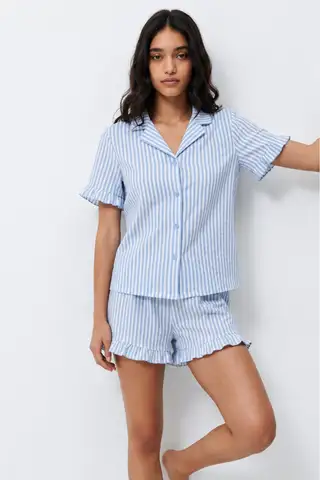 Kadın Desenli Trend Mavi Pijama Takımı - 3
