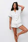 Kadın Desenli Trend Beyaz Pijama Takımı - Görsel 3