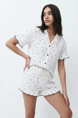 Kadın Desenli Trend Beyaz Pijama Takımı - 5