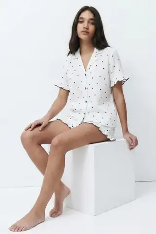 Kadın Desenli Trend Beyaz Pijama Takımı - 6