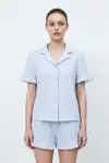 Kadın Premium Fırfırlı Mavi Pijama Takımı - Görsel 1
