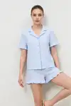 Kadın Premium Fırfırlı Mavi Pijama Takımı - Görsel 3