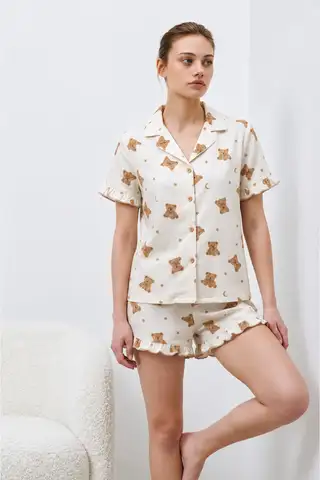 Kadın Premium Fırfırlı Kar Beeyaz Pijama Takımı Kar beyaz - 3
