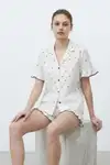 Kadın Premium Fırfırlı Beyaz Pijama Takımı - Görsel 6