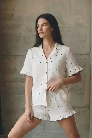 Kadın V Yaka Comfort Fit Beyaz Pijama Takımı - 5