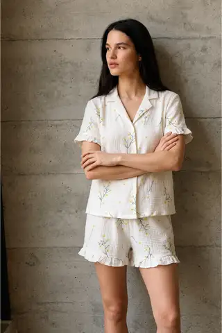 Kadın V Yaka Comfort Fit Çok Renkli Pijama Takımı - 3
