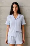 Kadın V Yaka Comfort Fit Mavi Pijama Takımı - Görsel 1