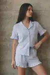 Kadın V Yaka Comfort Fit Mavi Pijama Takımı - Görsel 5