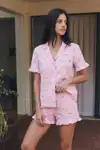 Kadın Esnek Şortlu Bol Pembe Pijama Takımı - Görsel 5