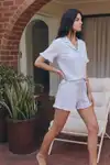 Kadın Esnek Şortlu Bol Mavi Pijama Takımı - Görsel 5