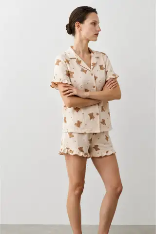 Kadın Relaxed Lastikli Kar Beyaz Pijama Takımı - 2