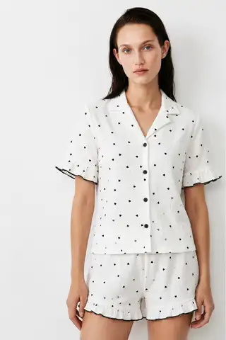 Kadın Relaxed Lastikli Beyaz Pijama Takımı - 1