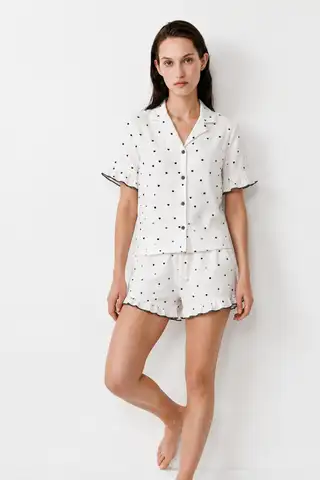 Kadın Relaxed Lastikli Beyaz Pijama Takımı - 3