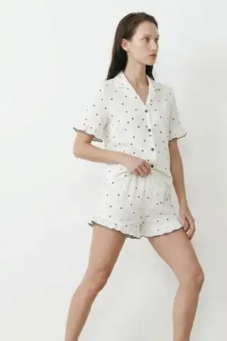 Kadın Relaxed Lastikli Beyaz Pijama Takımı - 5