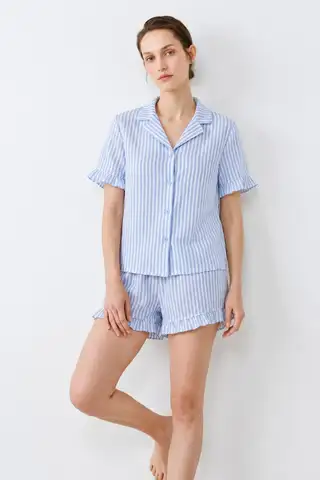 Kadın Relaxed Lastikli Mavi Pijama Takımı - 3
