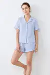 Kadın Relaxed Lastikli Mavi Pijama Takımı - Görsel 3