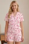 Baston Şeker Desenli Düğmeli Şortlu Pijama Takımı 4607 -Pembe - Görsel 2