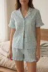 Kare Desenli Fırfır Detaylı Şortlu Pijama Takımı 8070 Yeşil - Görsel 1