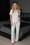 Kar Beyaz Kalp Detaylı Bürümçük kumaş Kısa Kollu Pijama Takımı 6066 - Görsel 6