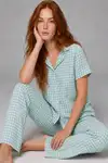 Kare Desenli Bürümçük kumaş Kısa Kollu Pijama Takımı 6065 Su Yeşili - Görsel 2