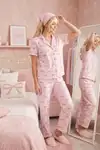 Pembe Kurdele Desenli Bürümçük kumaş Kısa Kollu Pijama Takımı 6064 - Görsel 3