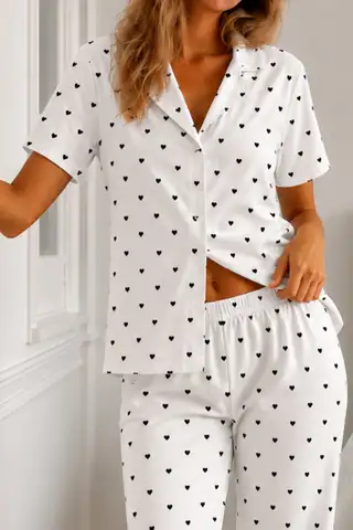 Kadın Loose Kalıp Pamuklu Kar Beyaz Pijama Takımı - 3
