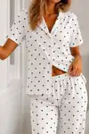 Kadın Loose Kalıp Pamuklu Kar Beyaz Pijama Takımı - Görsel 3