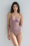 Kadın Poliamid Baskısız Sezonsuz Gül Kurusu Body - Görsel 3