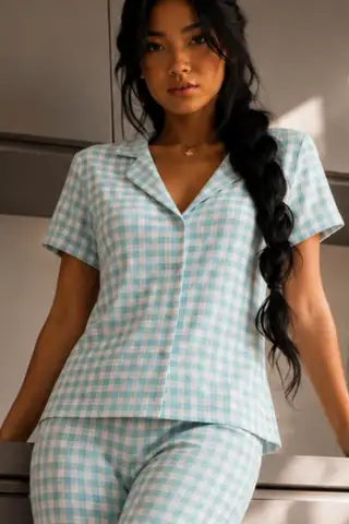 Kadın Zarif Yaka Dokulu Ferah Su Yeşili Pijama Takımı - 3