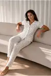 Kadın Loose Uzun Paça Pamuk Kar Beyaz Pijama Takımı - Görsel 1