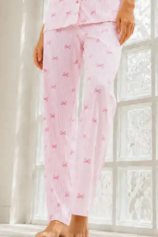 Kadın Genç Loose İpliği Boyalı Pembe Pijama Takımı - 4