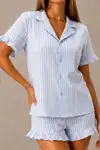 Kadın Günlük Düğmeli V Yaka Mavi Pijama Takımı - Görsel 6
