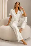 Kadın Kısa Kol Rahat Kalıp Şık Çok Renkli Pijama Takımı - Görsel 2