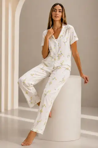 Kadın Kısa Kol Rahat Kalıp Şık Çok Renkli Pijama Takımı - 5