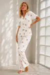 Kadın Genç Loose İpliği Boyalı Kırık Beyaz Pijama Takımı - Görsel 5