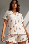 Kadın Süprem Gömlek Şort Düğme Kar Beyaz Pijama Takımı - Görsel 6