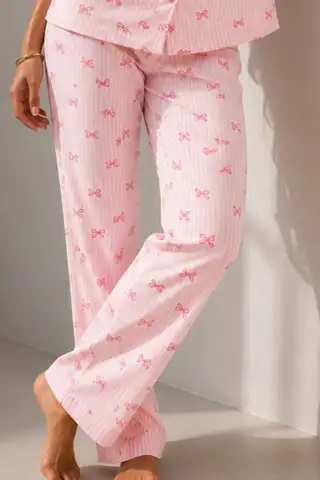 Kadın Klasik Doğal Düğme Gece Pembe Pijama Takımı - 4