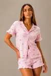 Kadın Günlük Düğmeli V Yaka Pembe Pijama Takımı - Görsel 3
