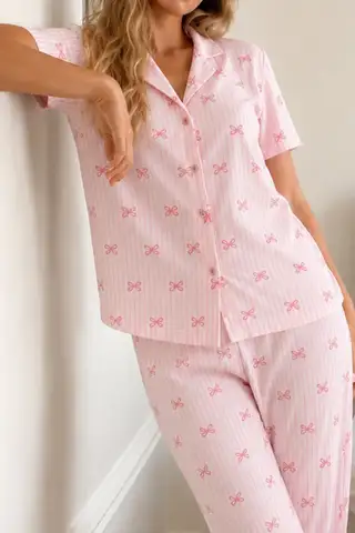 Kadın Loose Kalıp Pamuklu Pembe Pijama Takımı - 3