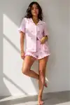 Kadın Süprem Gömlek Şort Düğme Pembe Pijama Takımı - Görsel 6