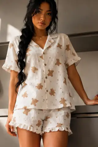 Kadın Cool Elastanlı Kar Beyaz Pijama Takımı - 2