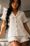 Kadın Cool Elastanlı Beyaz Pijama Takımı Yazlık - Görsel 6