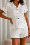 Kadın Düz Pamuk Homewear Beyaz Pijama Takımı - Görsel 6