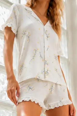 Kadın Örme Pamuklu Mini Çok Renkli Pijama Takımı - 6