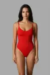 Kadın Kapsız Cırt Cırtlı Düz Desen Kırmızı Body - Görsel 2