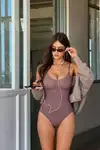 Kadın Slip Kalıp Gül Kurusu Body Örme Orta Destek - Görsel 1