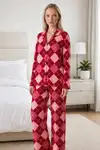 Kadın Casual Esnek Bol Kırmızı Pijama Takımı 4668 - Görsel 2