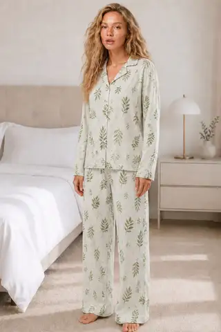 Kadın Casual Esnek Bol Çağla Pijama Takımı 4669 Çağla yeşili - 2