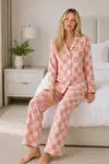 Kadın Casual Esnek Bol Pembe Pijama Takımı 4670 - Görsel 3